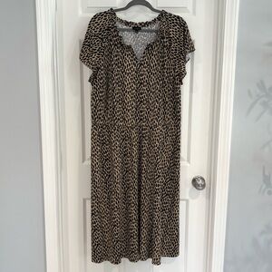 Talbots Plus Animal Print Midi Stretch Dress Women 2X Tan Black Classic Preppy